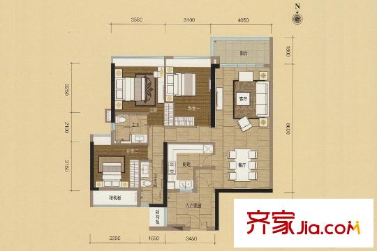 嘉裕公馆L栋03单位 3室2厅2卫1厨