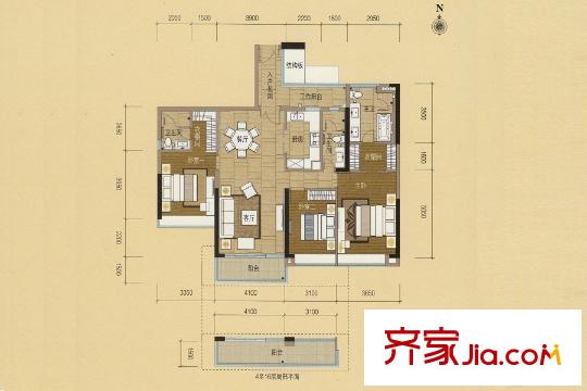 嘉裕公馆J栋01单位 3室2厅3卫1厨