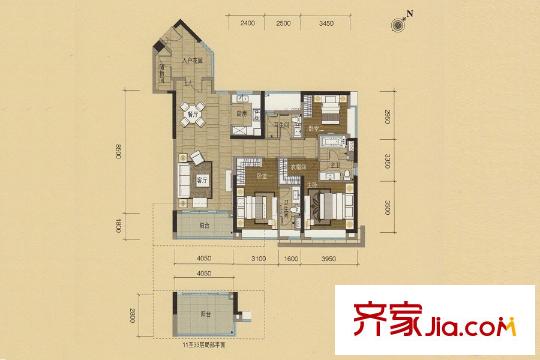 嘉裕公馆L栋05单位 3室2厅3卫1厨
