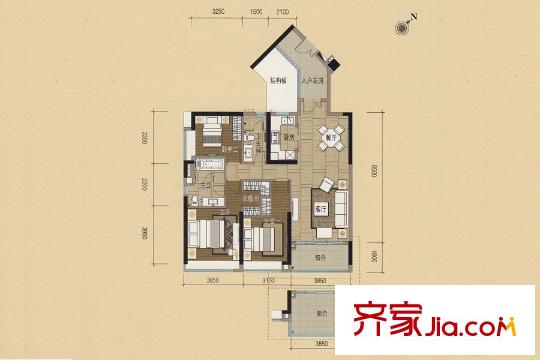 嘉裕公馆L栋01单位 3室2厅2卫1厨