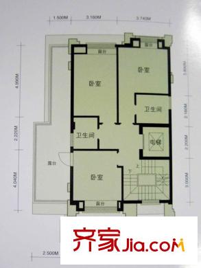 御湖名邸兰菁街2-24号二层户型图 4室2厅4卫1厨