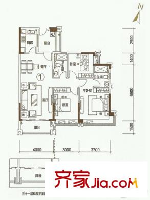 东城华庭三期B3栋01户型 3室2厅2卫1厨