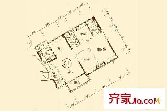 保利平方米熙1栋01户型 3室2厅1卫1厨