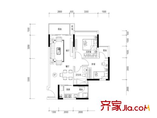 诺德名筑四座二梯户型图 2室2厅1卫1厨