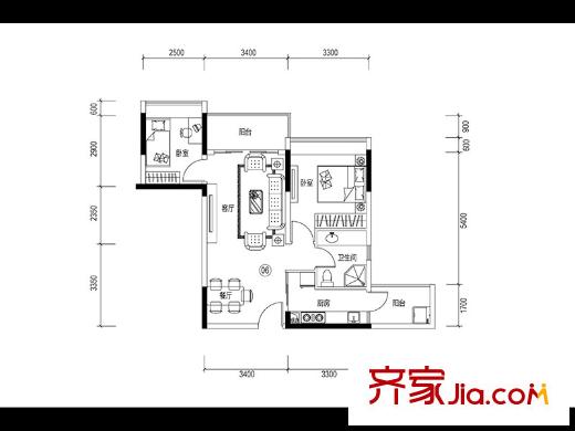 诺德名筑四座一梯户型图 2室2厅2卫1厨