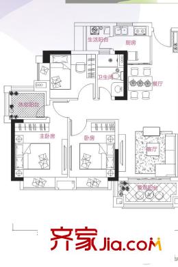 中森茗苑12-14栋03户型87平 3室2厅1卫