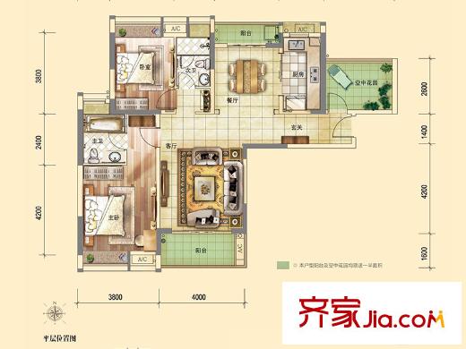 合生华南新城・江山颐景江山颐景I-II栋03及04户型 2室2厅2卫1厨