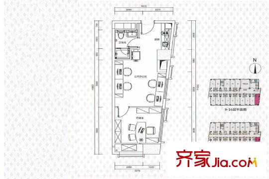 越秀晋德汇57平方米户型 1室2厅1卫1厨