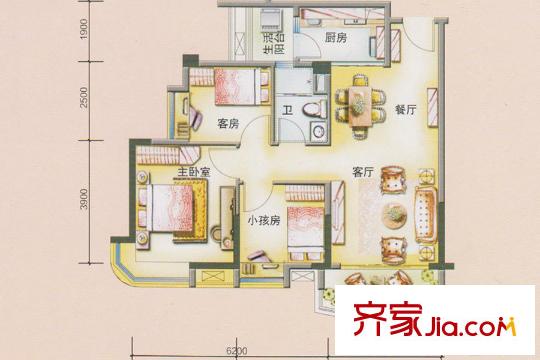 碧桂园・中新首府J367C户型 4室2厅2卫1厨