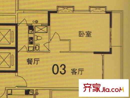 顺丰翠园10#03户型 1室2厅1卫1厨