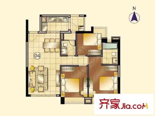 合景天峻A1栋/A2栋/A4栋04户型 3室2厅2卫1厨