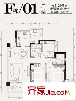 东山上品F栋01单位 3室2厅2卫1厨