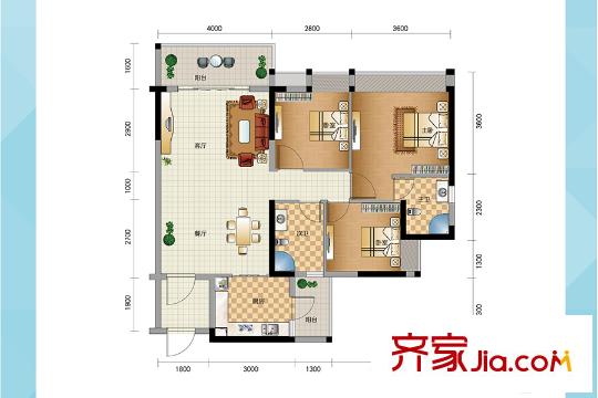 星尚E户型 3室2厅2卫1厨
