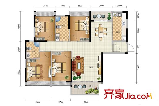 星尚C户型 4室2厅2卫1厨
