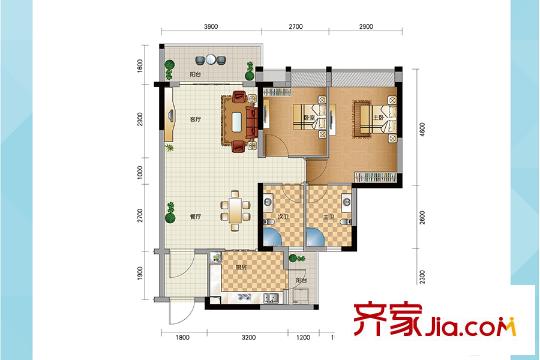 星尚D户型 2室2厅2卫1厨