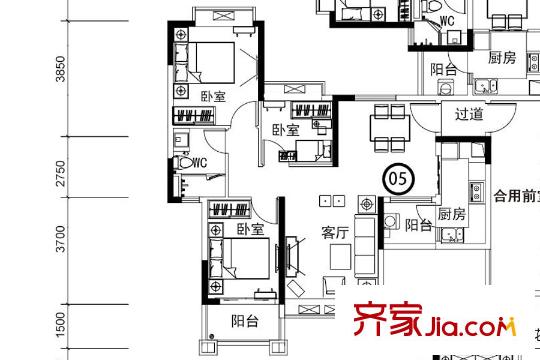 翡翠绿洲95栋05栋 3室2厅1卫1厨