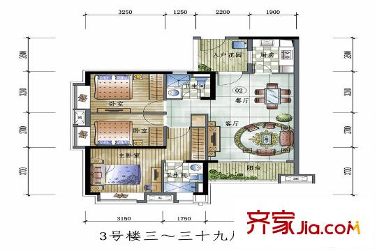 保利学府里3号楼三~三十九层2户型