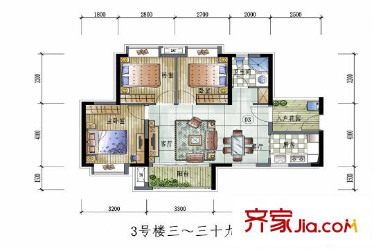 保利学府里3号楼三~三十九层3户型