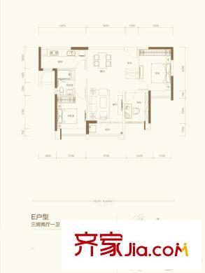 广州华发・四季7栋E户型 3室2厅1卫1厨
