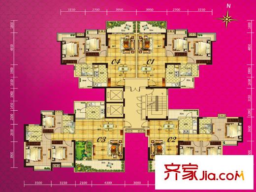 广州新塘新世界花园一期2号楼23栋单元户型 3室2厅1卫1厨
