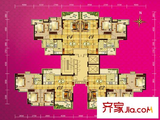 广州新塘新世界花园一期2号楼24栋单元户型 3室2厅1卫1厨