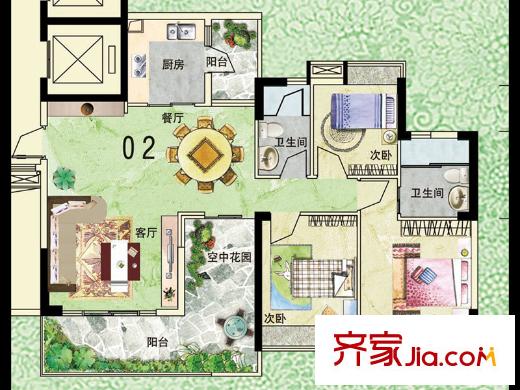 广州新塘新世界花园19、20栋02户型 3室2厅2卫1厨