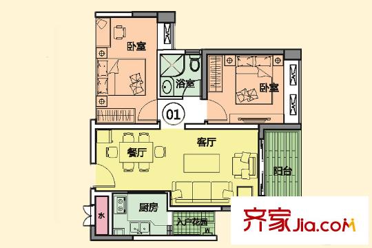 美悦湾3栋01户型 2室2厅2卫2厨