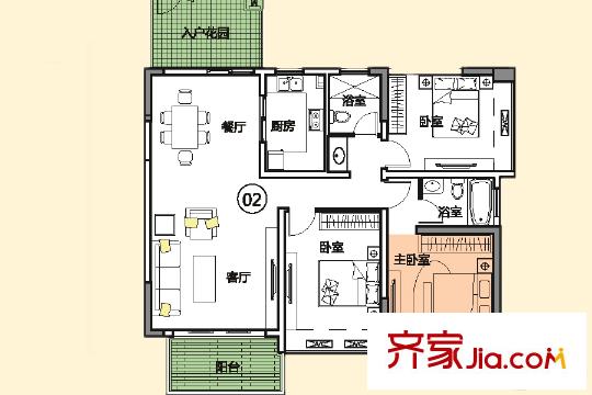 美悦湾3栋02户型 3室3厅2卫1厨
