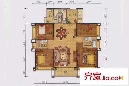 珑・翠17/18/19栋01户型 4室2厅2卫1厨