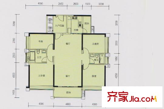 珑・翠12/13/14栋01户型 4室2厅2卫1厨