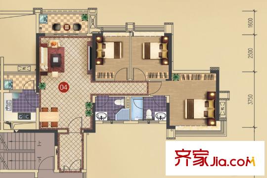 深业・江悦湾10座04户型 3室2厅2卫1厨