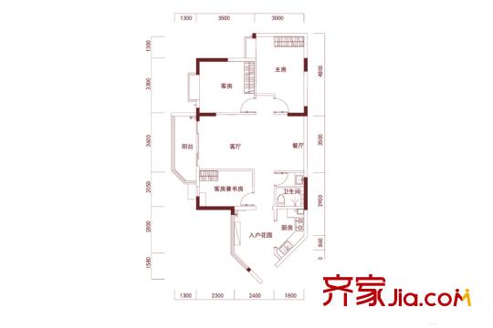 恒洲小苑05单位户型图 3室2厅1卫1厨