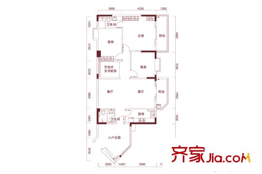 恒洲小苑06单位户型图 4室2厅2卫1厨