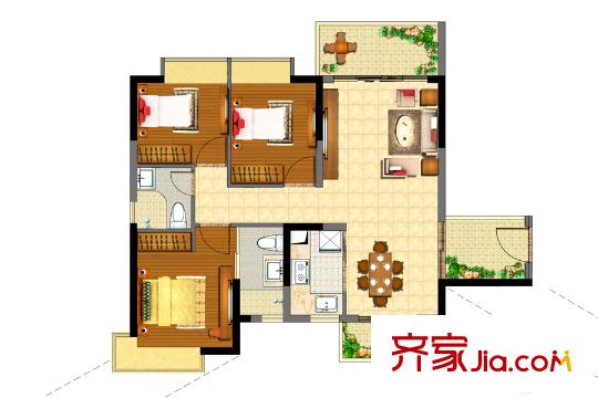 新福港・鼎峰A1栋03/04户型 3室2厅2卫1厨