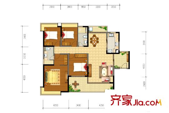 新福港・鼎峰A5栋02户型 4室2厅2卫1厨