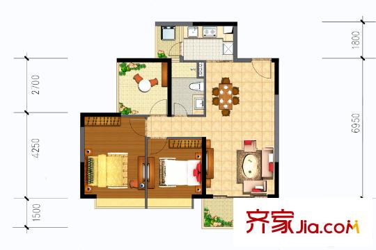 新福港・鼎峰A1栋01/02户型 3室2厅1卫1厨