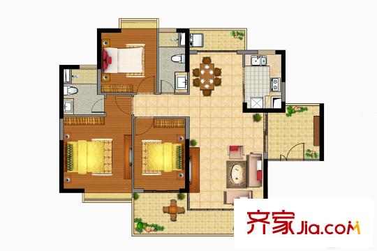 新福港・鼎峰A4栋02户型 3室2厅2卫1厨