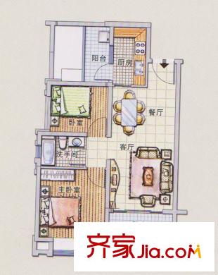 潭村改造项目B户型 2室2厅1卫1厨