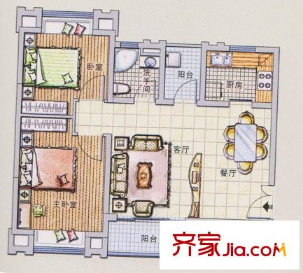 潭村改造项目C户型 2室2厅1卫1厨