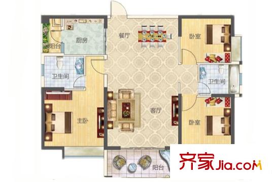 丽水蓝天5、6栋01户型 3室2厅2卫1厨