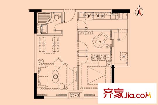 新城国际寓02、03、06、07、11、12单元户型图 2室2厅1卫1厨
