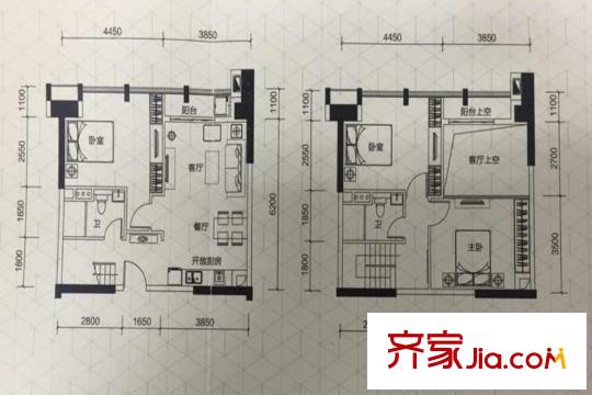 锐丰中心4号楼loft公寓户型图 3室2厅1卫1厨
