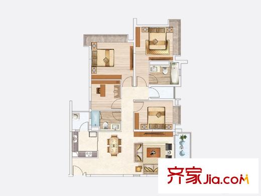 天韵・瑚平方米一期19/20栋C9户型 4室2厅2卫1厨