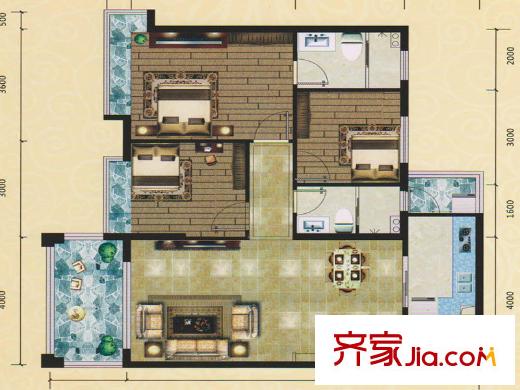 景新・国际11幢03户型 3室2厅2卫