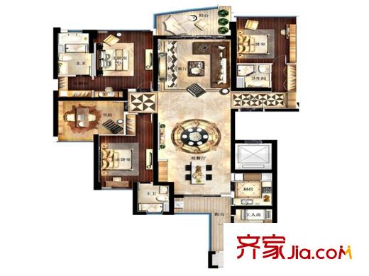 雅居乐剑桥郡剑桥汇E户型 5室2厅2卫1厨