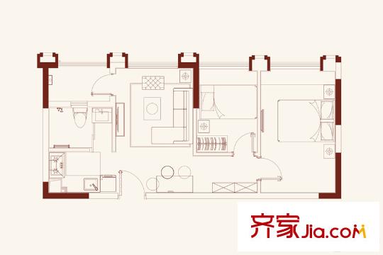 保利・红馆A栋01/02户型 2室1厅1卫1厨