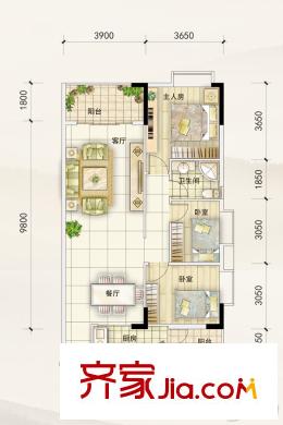 倚绿山庄・尚院A栋04户型 3室2厅1卫1厨