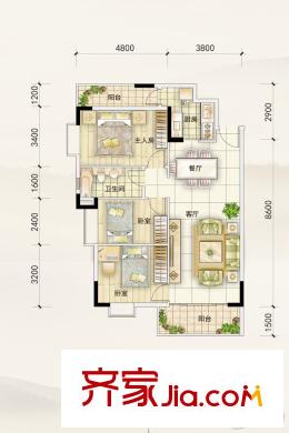 倚绿山庄・尚院A栋20#01户型 3室2厅1卫1厨