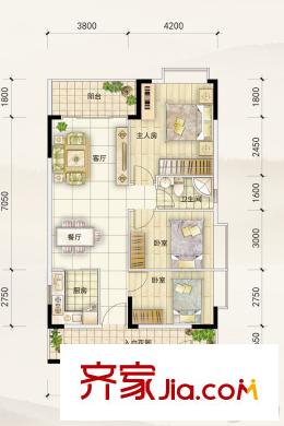 倚绿山庄・尚院A栋16#03户型 3室2厅1卫1厨