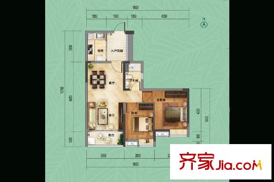 尚东嘉御A户型图 2室2厅1卫1厨